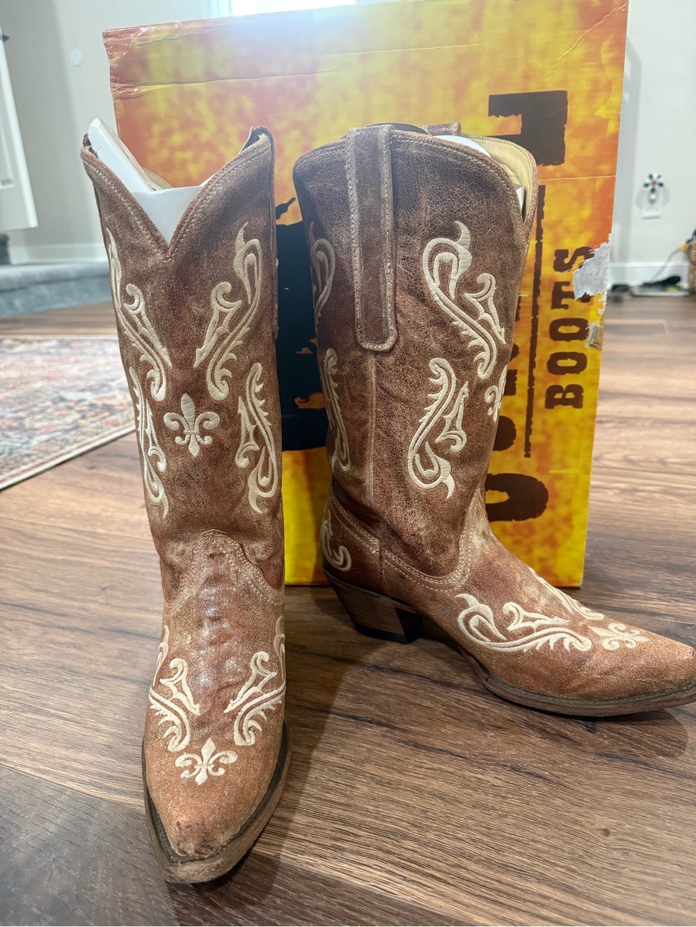 Women's Brown Suede Embroidered Western Heeled Boots